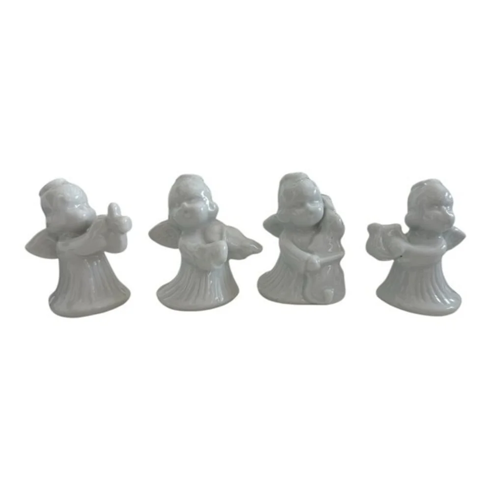 Set 4 White Ceramic Angel Musician Figurines 3
